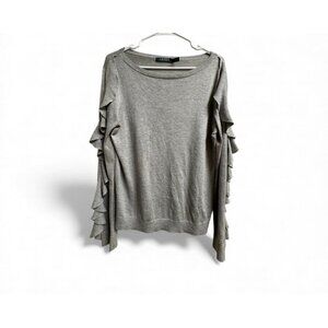 Lauren Ralph Lauren Gray Ruffle Sleeve Sweater Women’s Medium Modal Silk Blend